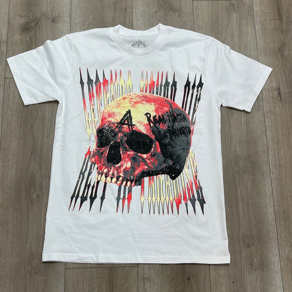 Rest In Paradise Skull Legends Tee T Shirt White Size Medium M B4